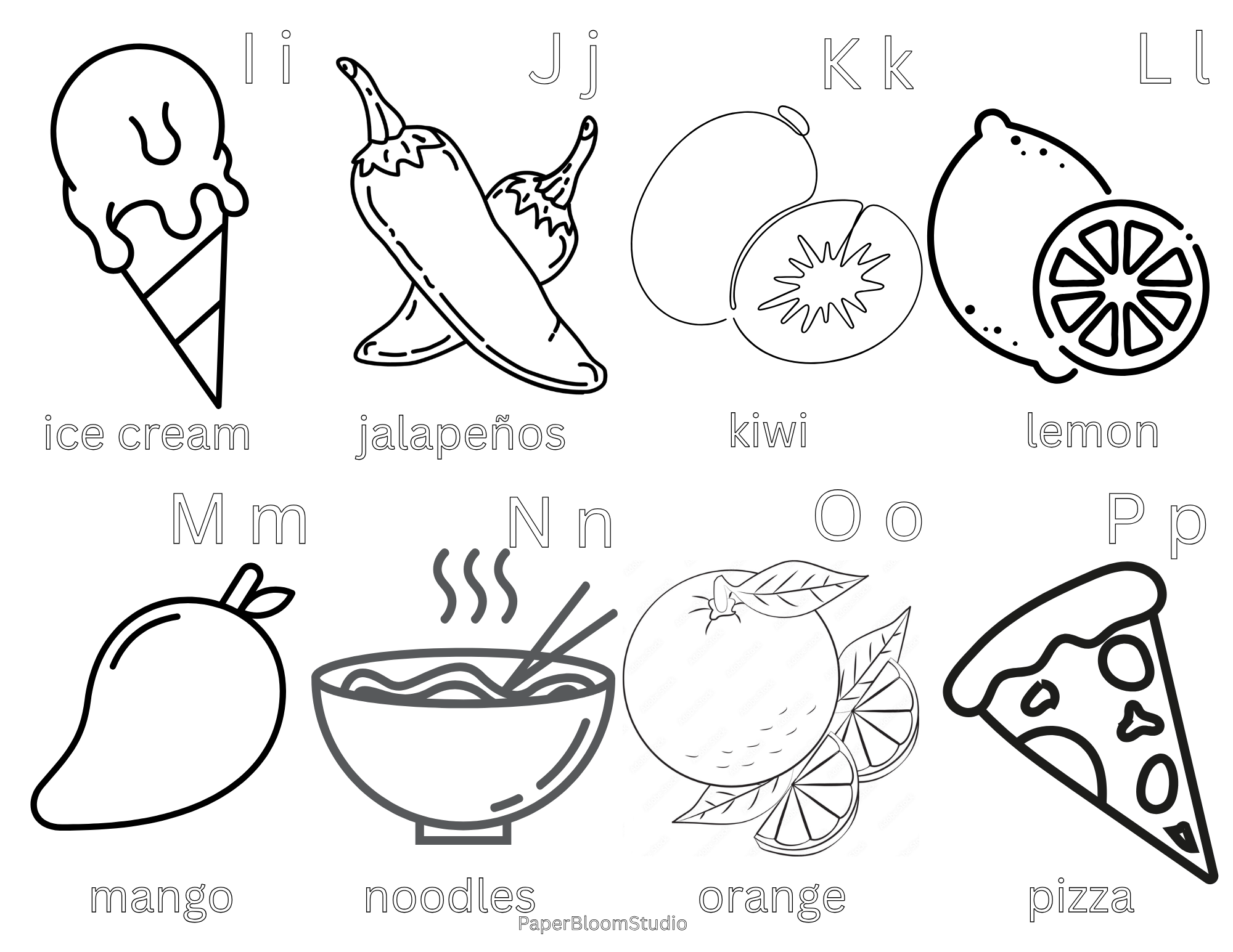 Kids Food Coloring Flash Cards