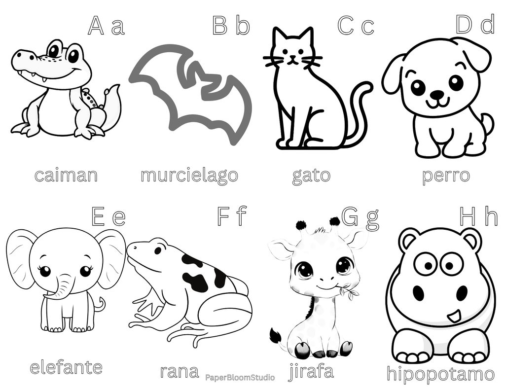 Spanish Animal Coloring Flash Cards