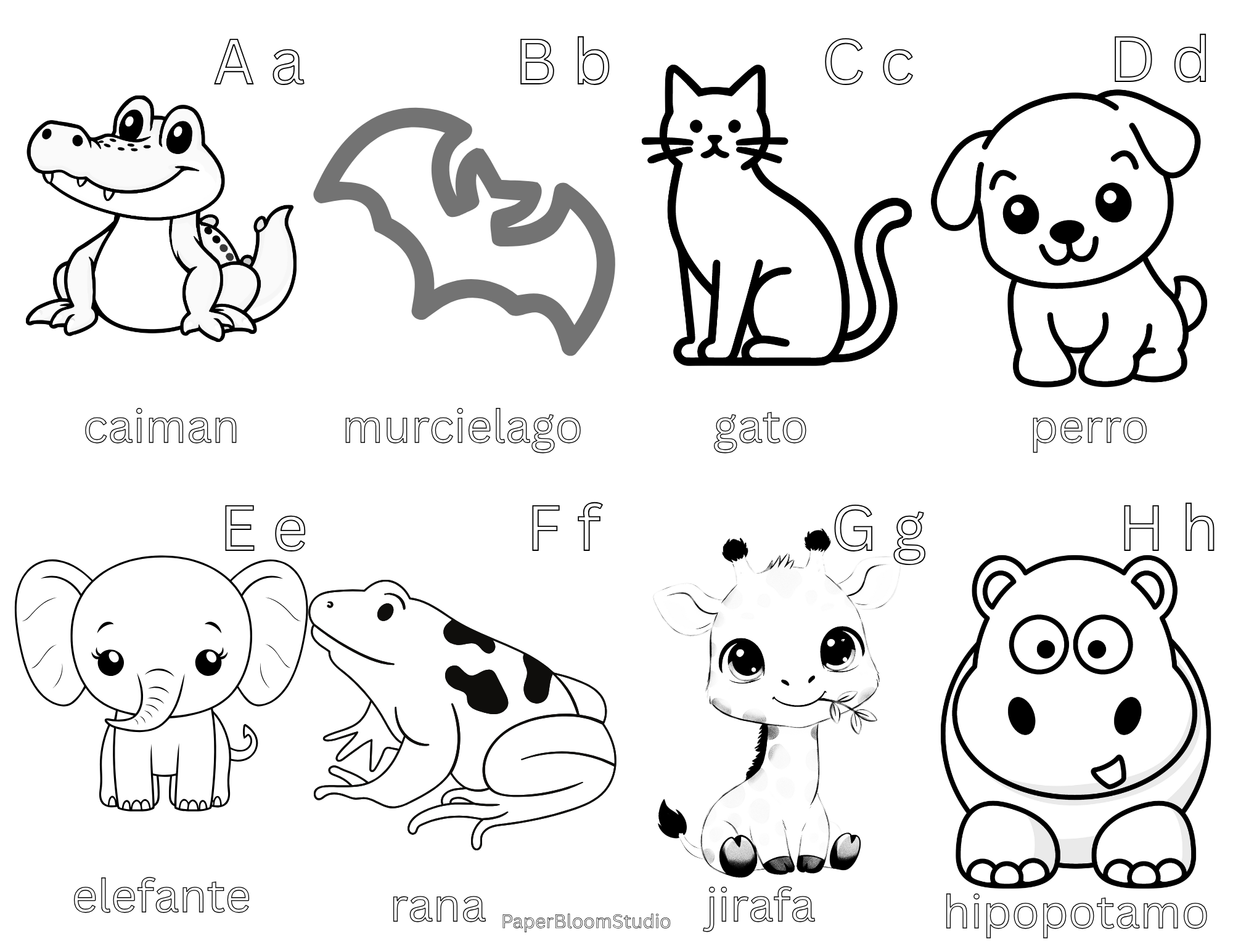 Spanish Animal Coloring Flash Cards