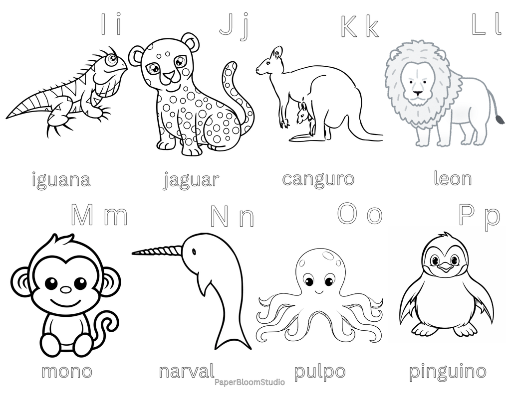 Spanish Animal Coloring Flash Cards