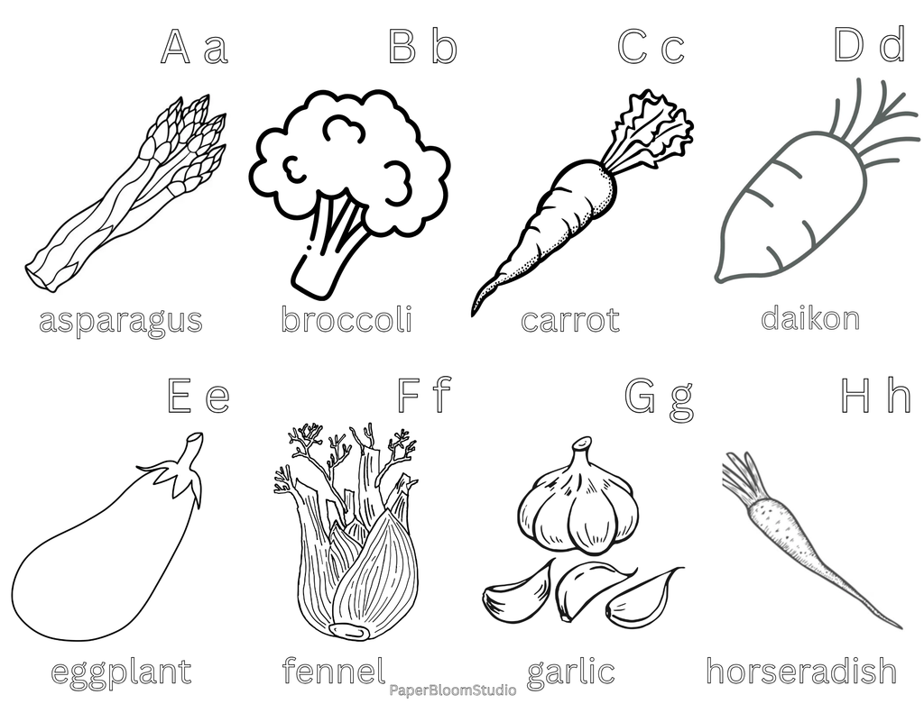 Kids Vegetable Coloring Flash Cards