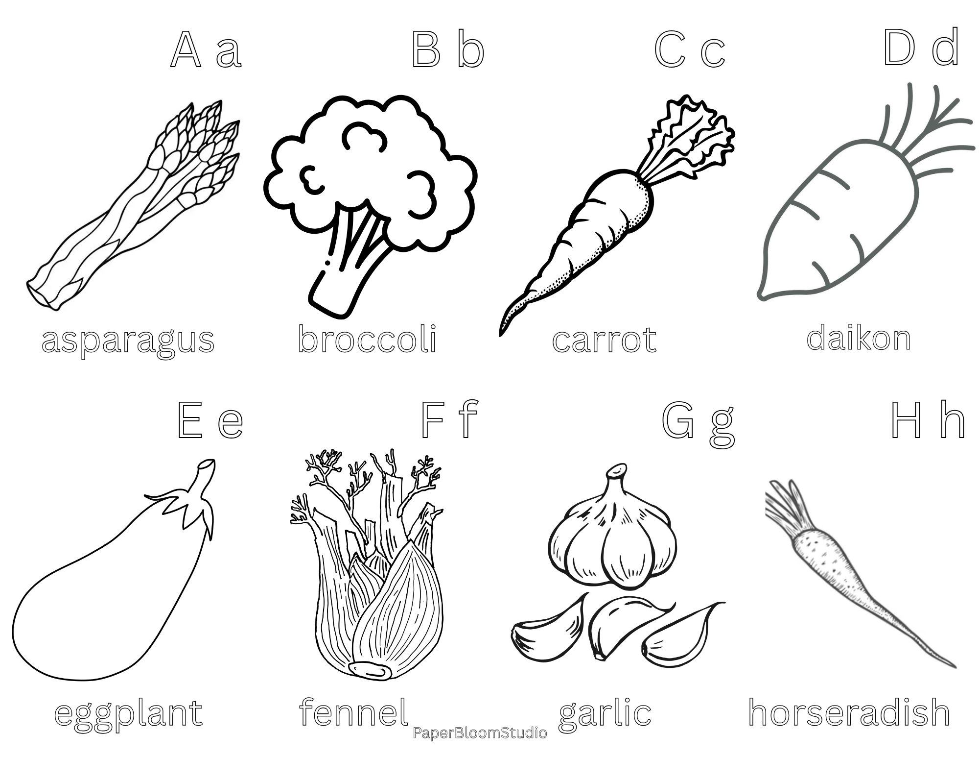 Kids Vegetable Coloring Flash Cards