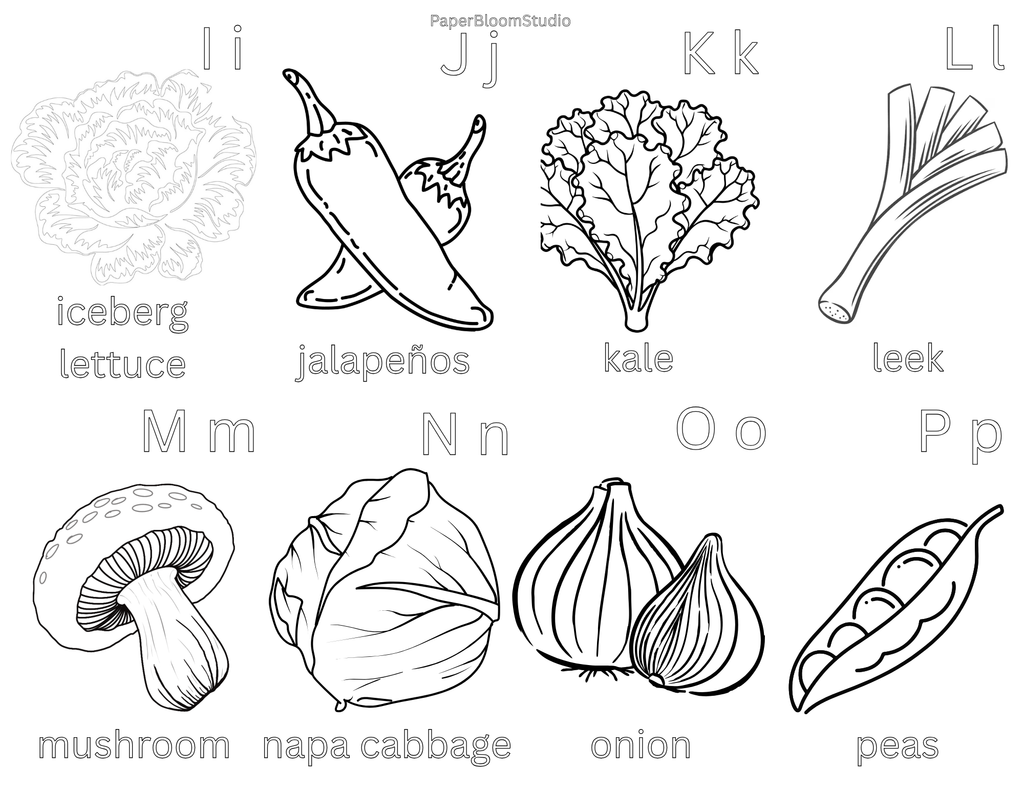 Kids Vegetable Coloring Flash Cards