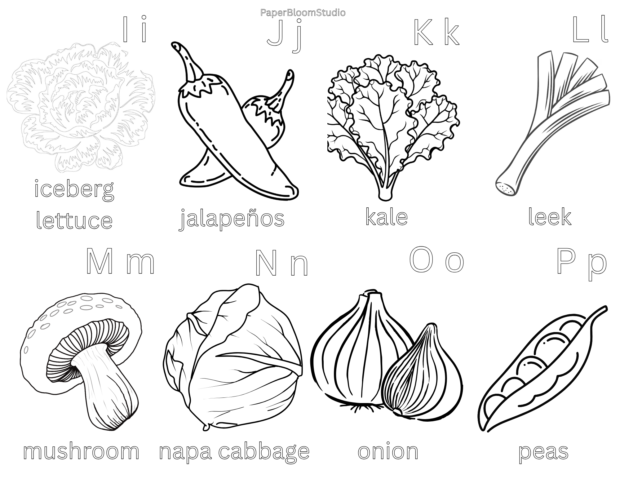 Kids Vegetable Coloring Flash Cards