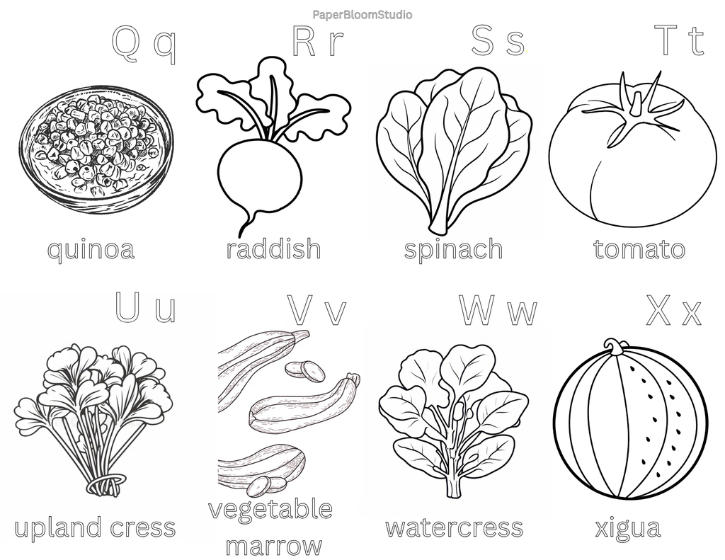 Kids Vegetable Coloring Flash Cards