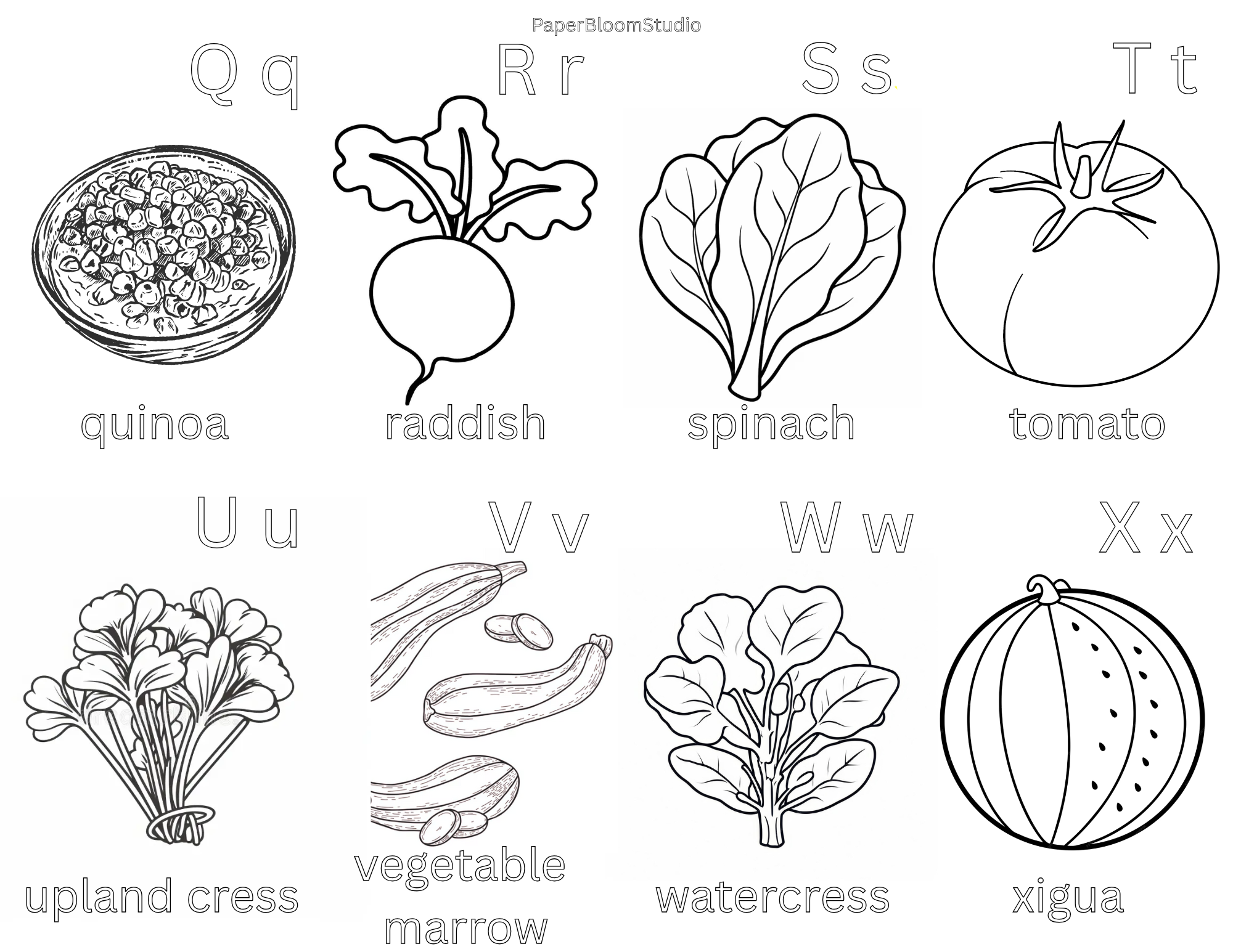 Kids Vegetable Coloring Flash Cards